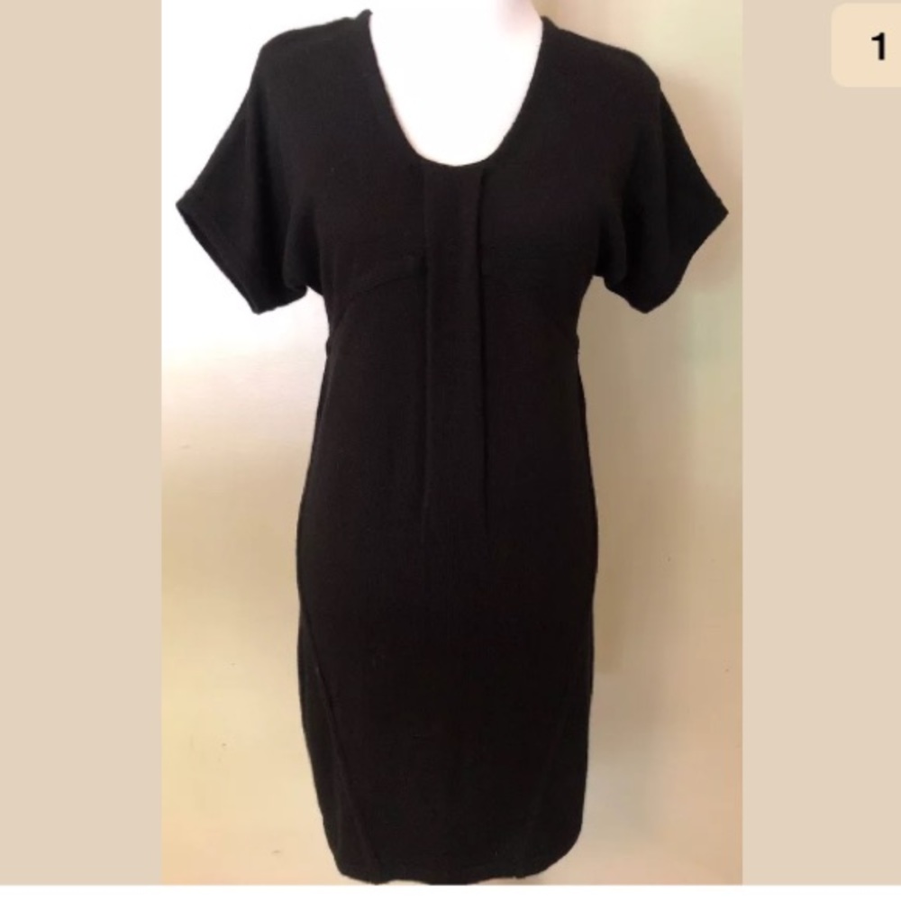 LOFT S Sweater Dress Black Merino Wool S Sleeve